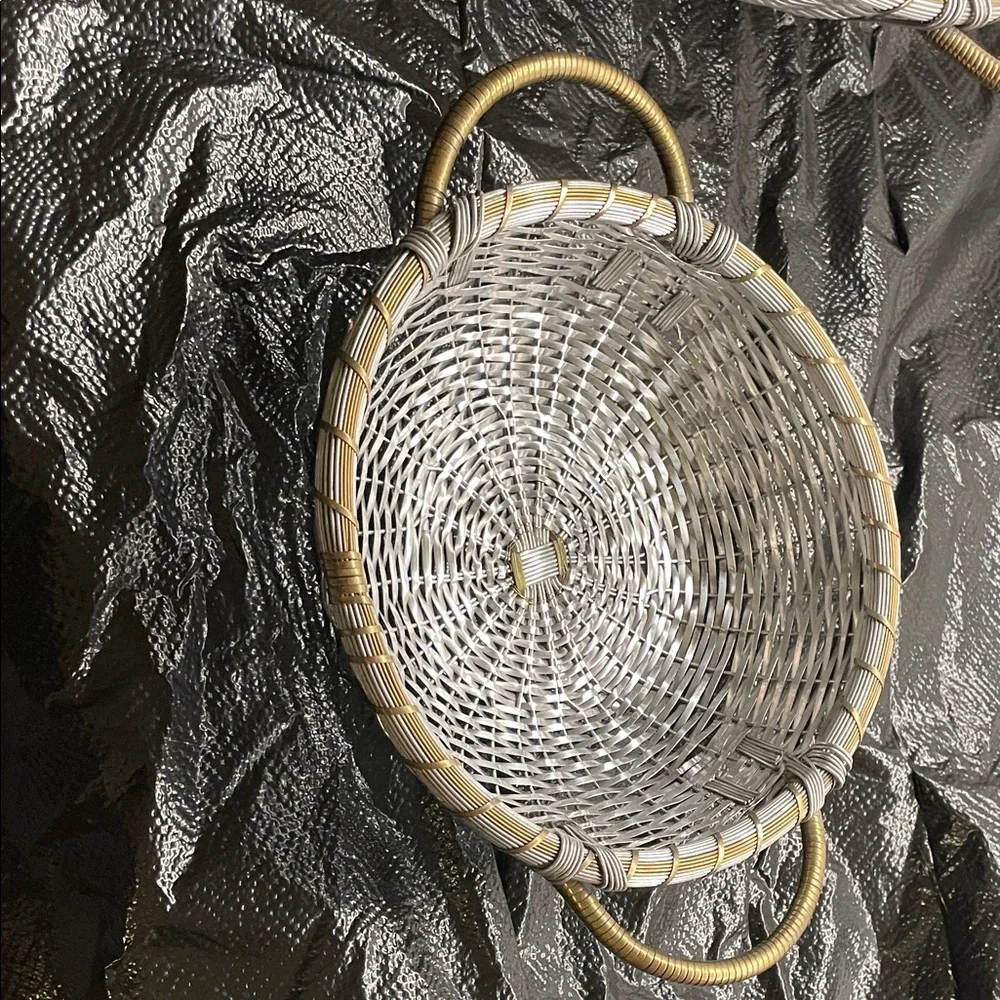 Versace Silver and Gold Woven Basket with Handles. - Picture 6 of 12